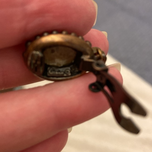 Unique Vintage Hallmarked Trish Rogers Bronze With Stone Clip On Earrings. - Picture 3 of 5